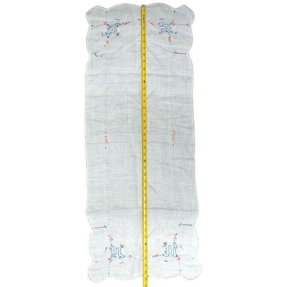 Vintage Pink Roses Needlepoint Cottagecore Floral Table Runner 40.5”x16.5” Scarf - Picture 4 of 5